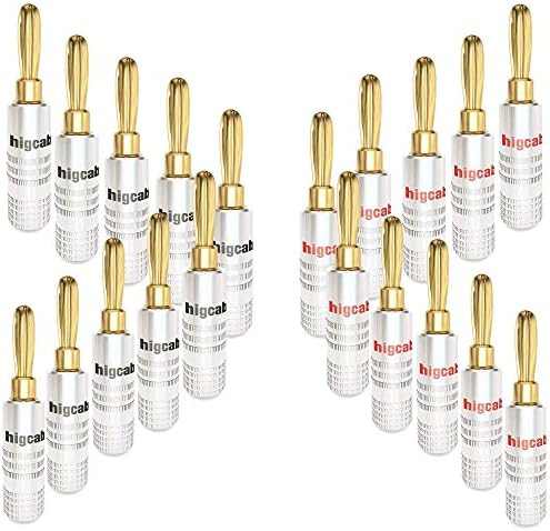 Higcab 24k Gold Plated Banana Plugs for Speakers Wire – Corrosion Resistant Speaker Connector(10pairs/20pcs, Silverback)