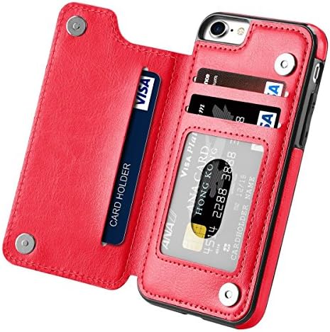 iPhone 8 Case,iPhone 7 Case, Small Knife Slim Fit Premium Leather iPhone 8/7 Wallet Kickstand Case Card Slots Shockproof Folio Flip Protective Defender Cover for Apple iPhone 8/7 (Luxury Big Red)