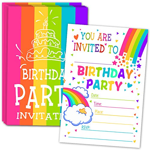 Rainbow Happy Birthday Party Invitations with Envelopes - Colorful Invitation for Kids Party - 30 Cards With Envelopes