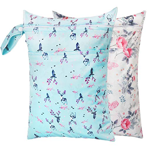 Wet Dry Bag Kid Wet Bag Baby Cloth Diaper Wet Suit Bags Waterproof with Zipper and Snap Handle 2pcs