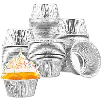 100 Pcs Aluminum Foil Cupcake Cups, Eusoar 4 Ounce Ramekin Muffin Baking Cups, Disposable Muffin Liners, Ramekin Holders Cups, Aluminum Cupcake Baking Pan, Pudding Baking Cups