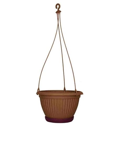 Creative Farmer Plastic Hanging Crystal Planter Pots, Set of 5, 18 X 10 cm, 1.5 LTR, with Chain for Garden Balcony (Terracotta)