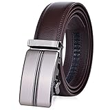 Vbiger Men's Leather Belt Sliding Buckle 35mm Ratchet Belt Black (42