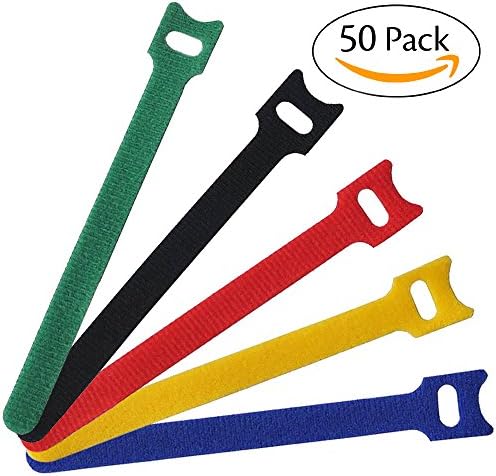 Besteek 50 Pcs Reusable Fastening Cable Ties Cable Straps 6 Inch Microfiber Cloth Hook and Loop Cord Management Ties, Multi-color