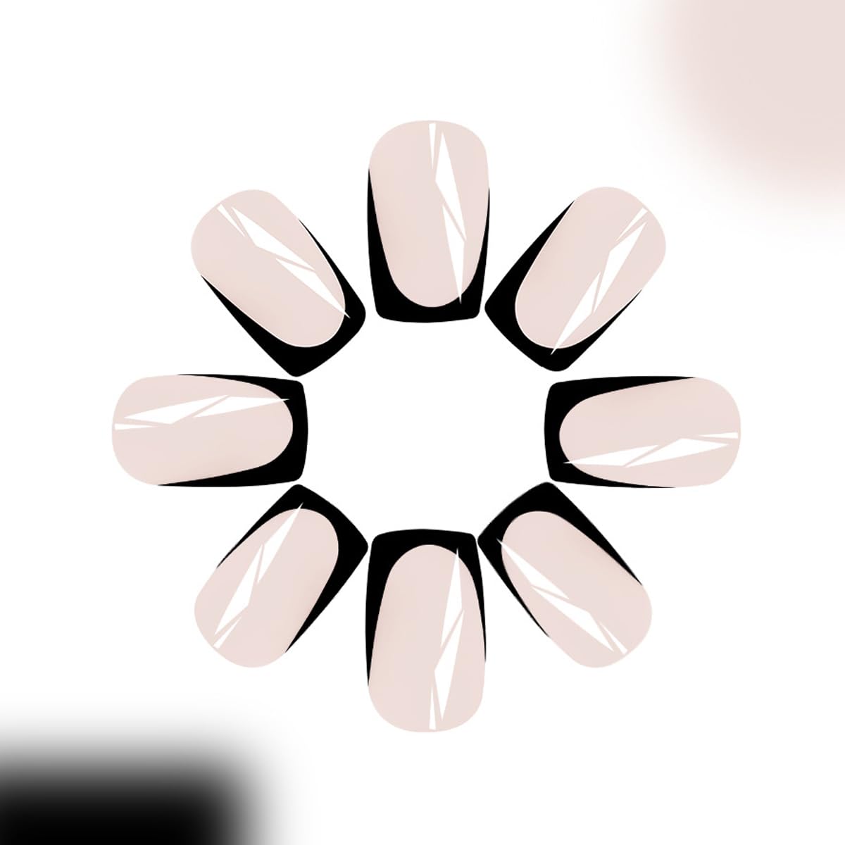 Black French Tip Press on Nails Medium Square, Black Stick on False Nail Tips with Exquisite Design Acrylic Glue on Nails Reusable Artificial Nails for Women DIY Manicure Art Decoration 24Pcs - Image 3