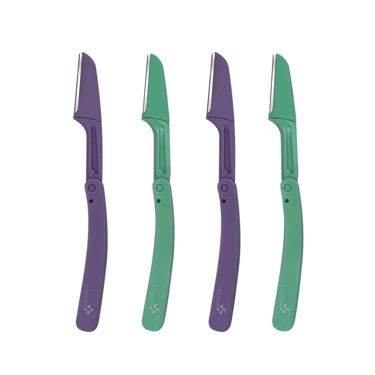 Eyebrow Razors (Set of 4) Multipurpose Exfoliating Dermaplaning Tool Japanese Stainless Steel Blades Bikini Line Razor and Cheek Fuzz Facial Razor by Majestik+