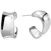 Merneix Silver Earrings For Women|Silver Chunky Earrings|Sterling Silver Post Open Hoops|Statement Jewelry For Women