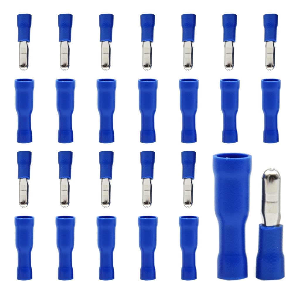 Yosawo 100-pieces Insulated Male/Female Bullet Quick Splice Wire Connector Electrical Crimp Terminal 16-14AWG Blue (ZDL)