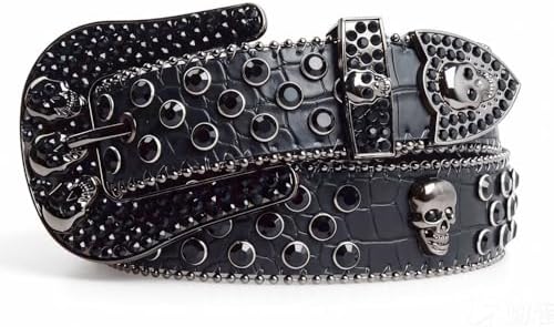 Lyqqine Skull Rhinestone Belt Men