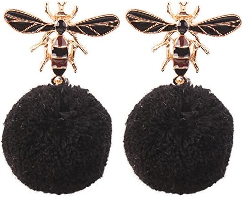 Romantic Fate Delicate and Lovely Black Honeybee Lint Ball Pendant Woman Hook Stud Earrings
