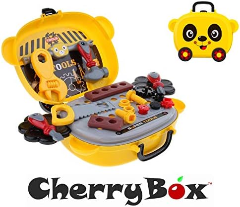 CherryBox Tools Box Set Toy for Kids Pretend Play / Role Play with Wheel - Portable Suitcase (Yellow)