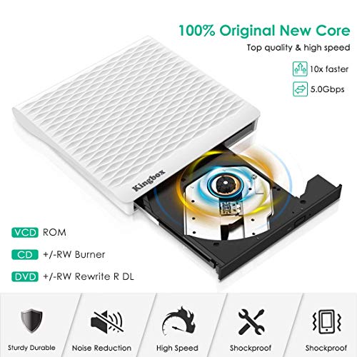 External CD Drive for Laptop, Portable High-Speed USB 3.0 Type-C CD Burner/DVD Reader Writer for PC Desktops, Compatible with Windows/Mac OSX/Linux