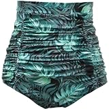 COCOPEAR Women's Ruched High Waisted Bikini Bottom – Retro Vintage Swim Shorts, Tummy Control, Green - View #5
