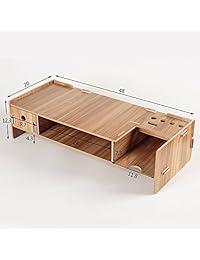 MYL   Soporte de madera para ordenador, 2 niveles, organizador de escritorio, ranuras para bolígrafos, organizador de documentos, bandeja de cartas, soporte para archivos, almacenamiento de papel para el hogar oficina, color madera