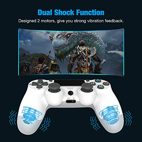 Y-Team Wireless Controller for PS4 Control Remote Game Controller Gamepad with Motors Touchpad Joystick Audio Indicator and USB Cable for Playstation 4/Pro/Slim（White）