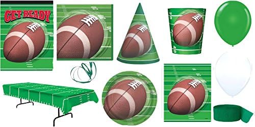 Football Party Supplies for 16 - Invitations, Table Cover, Cups, Napkins, Plates, Party Hats, Treat Bags, Curling Ribbon, Streamer & Balloons - This Bundle Has 157 Pieces