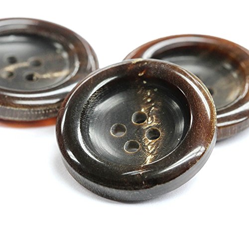 Set of 3 Dark Brown Genuine Horn Classic Overcoat Buttons, Made in Germany