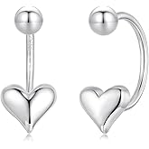 Kokoma 925 Sterling Silver Heart Earrings for Women Love Heart Half Hoops Earrings Ball Screw Back Minimalist Cartilage Studs for Valentine Birthday