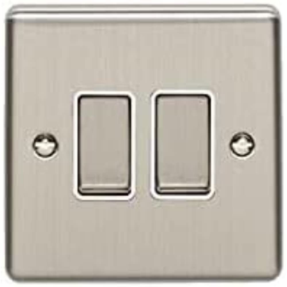 Enhance Decorative 2 Gang Switch Satin Stainless Finish with White Trim