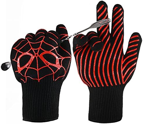 BBQ Gloves, Hongmai Heavy Duty Grill Gloves, Extreme 932℉ Heat Resistant Cooking Grilling Silicone Gloves for Men, Women, Outdoor, Barbecue, Baking