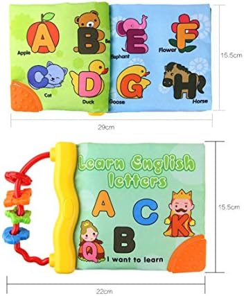 Youbedo Baby's Soft Cloth Book Non-Toxic Fabric Educational Book With Teether Rings-Infant Baby Toddler Activity Gift - Learn English Letters A B C-Squeak,Rattle,Crinkle