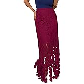 Cicy Bell Womens Hollow Out Maxi Skirts Summer High Waisted Boho Fringe Hem Long Skirt