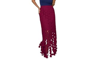 Cicy Bell Womens Hollow Out Maxi Skirts Summer High Waisted Boho Fringe Hem Long Skirt