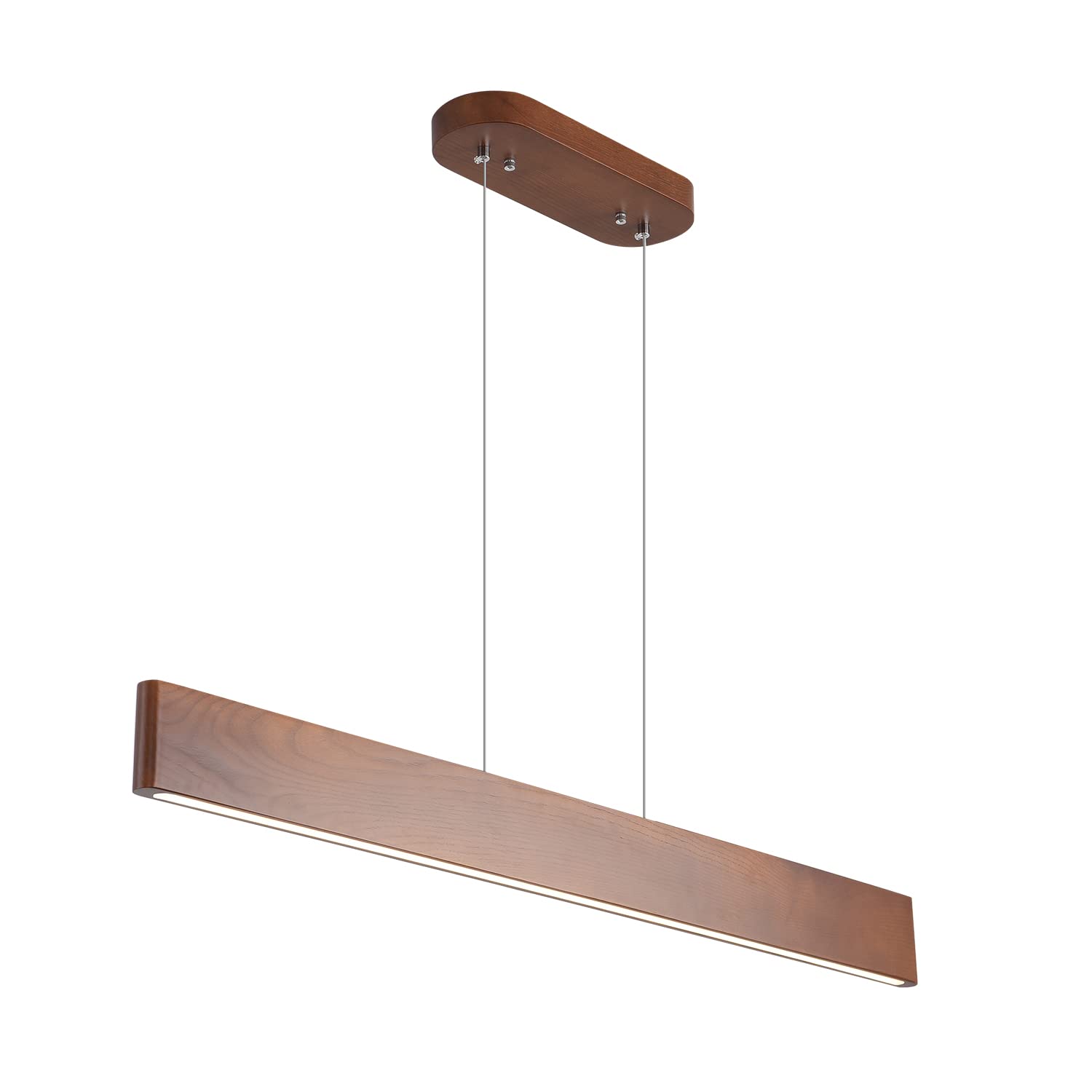 Photo 1 of YISDESIGN 59" Wood Linear Pendant Light 40w Led Pendant Light Dimmable Wood Ceiling Pendant Hanging Light Height Adjustable Dining Room Light for Kitchen Island Office Lights Walnut Color