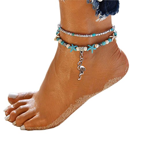 Starfish Turtle Anklets Multiple Layered Anklet Heart Bohemian Beach Rhinestones Turquoise Stone Beads Charm Ankle Bracelets Foot Jewelry