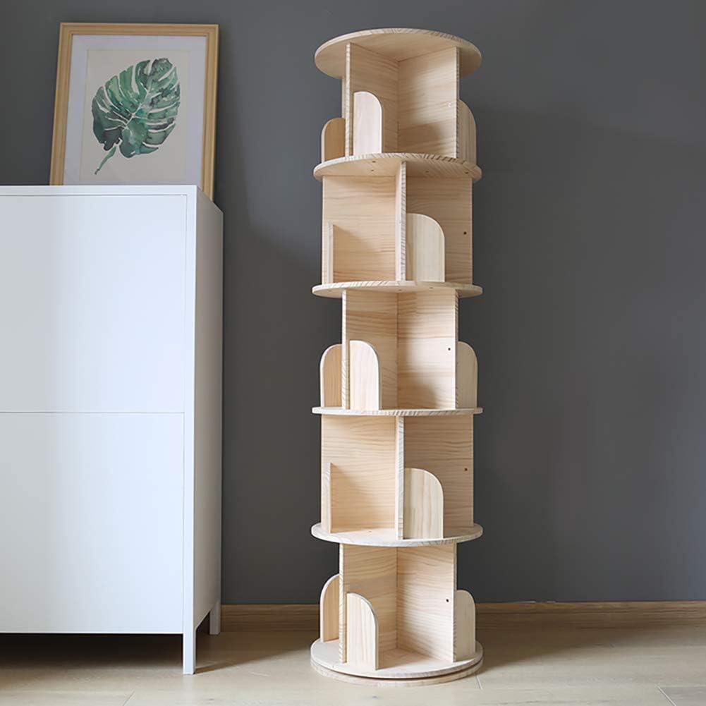 D&LE Wooden Revolving Bookshelf,360掳 Rotating Bookcase Student Landing