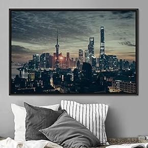 signwin Framed Canvas Wall Art City Illuminations Aerial...