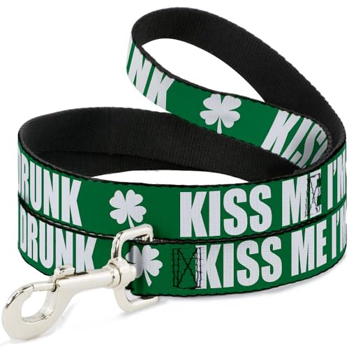 Buckle-Down Pet Leash - St. Pat's KISS ME I'm Drunk/Shamrock Green/White