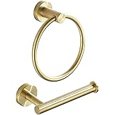 FAIRGIA Toilet Paper Holder Towel Ring Brushed Gold Bathroom Hardware Hand Towel Holder Bathroom Accessories Set Wall Mount Stainless Steel 2 Pieces