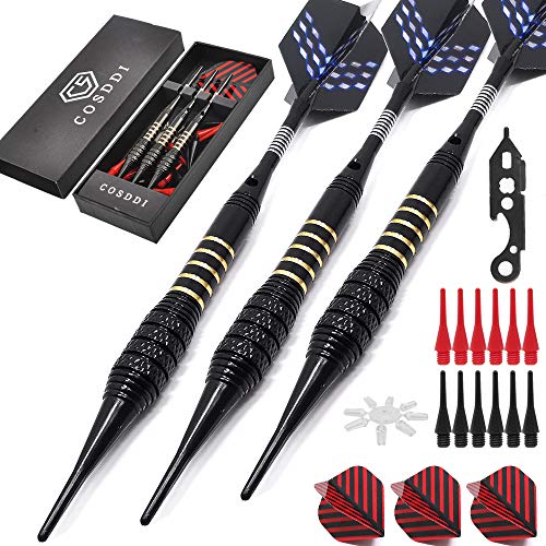 CS COSDDI Soft Tip Darts, Professional Plastic Tip Darts Set,3 Pcs 18 Gram with 20 Extra Dart Tips,6 Flights, Flight Protector and Tool Kit Ideal for Electronic Dart Board