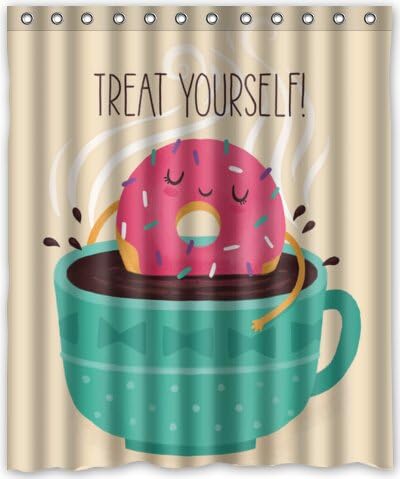 Fashion Custom Colorful Donut and dog Waterproof Fabric Bath Shower Curtain 60" x 72"