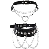 Leather Choker Collar Necklace, Heart Shape Gothic Punk Rock Choker Necklace Collars