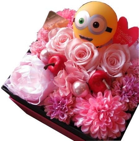 Amazon ミニオン入り 花束風 プリザーブドフラワー入りギフト 箱開けてスマイル ボックス入り プリザーブドフラワー ピンク系 プレゼント対応可 誕生日プレ プリザーブドフラワー オンライン通販