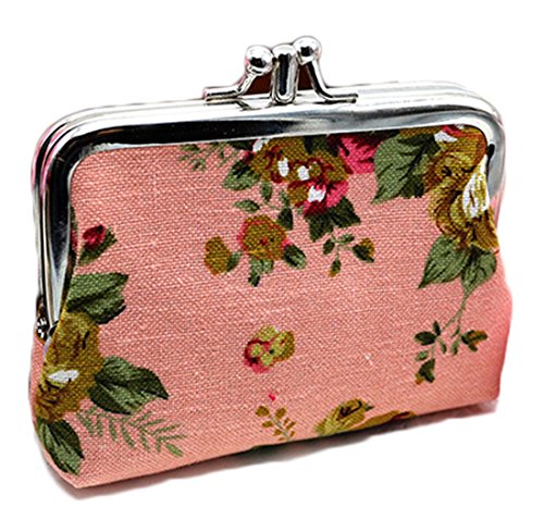 iSuperb Coin Pouch Purse Cute Double-layer Rose Pattern Canvas Gift Jewelry Cards Trinkets Pouch Clasp Closure Wallet (Pink)