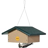 Birds Choice Upside Down Suet Feeder | Recycled Plastic | Taupe &amp; Green | Holds 1 Suet Cake, Roofed Design for Woodpeckers, Jays and Nuthatches, 7in x 6.25in x 4.25 in, Sturdy for Garden and Backyard