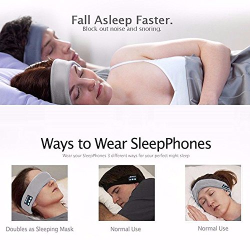 Bluetooth Headband, Ranger5 Wireless Sports Music Headwear Strap Outdoor Speaker and Headset, Grey - Thumbnail 5