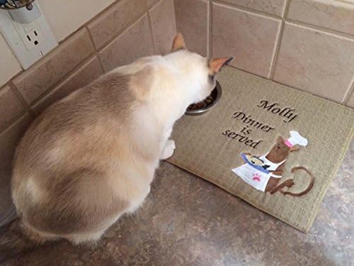 Custom Pet Place Mat, Cat Feeding Mat, Cat Litter Mat, Custom Machine Washable/Durable, 18" X 16", Custom Pet Mat, High Quality Schroeder and Tremayne Mat, (You Choose Mat Color and Name).