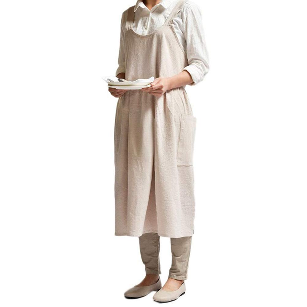 Cotton Linen Apron, Women Apron Cotton Sleeveless Apron Chefs Dress Home Kitchen Florist Chef Wide Pocket Aprons Kitchen Suit Cucinist Florist Shirts, beige