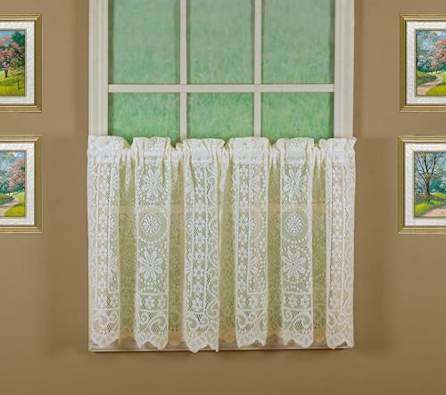 Today's Curtain Hopewell Premium Lace Tier 91.4 cm, Crema, 147.3 cm de Ancho x 91.4 cm de Largo
