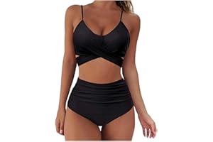 Aniywn Bikini Sets for Women 2023 Summer Two Piece Swimsuit High Waist V Neck Short Bathing Suit Casual Beach Swimwear