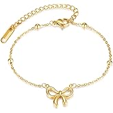 Gold Bow Bracelets Dainty Gold Plated Chain Bracelets Necklaces Set Ribbon Choker Bracelets Necklaces Trendy Jewelry Gifts for Women