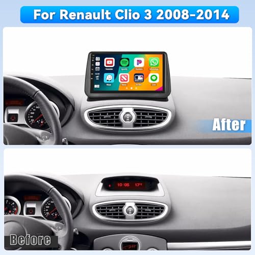 Roinvou 4+64G Android 15 Car Radio for Renault Clio 3 2008-2014 CarPlay Android Car, 9 Inch IPS Touch Screen WI-FI GPS Bluetooth 32EQ FM/RDS SWC Rear Camera