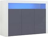Panana High Gloss 3 Door Sideboard with LED Lights Grey 51.18 in Wide