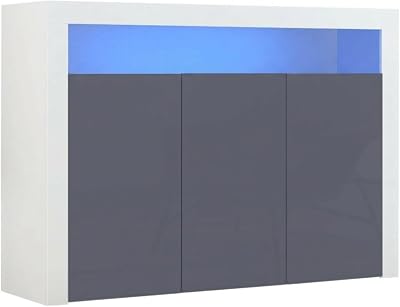 Panana High Gloss 3 Door Sideboard with LED Lights Grey 51.18 in Wide