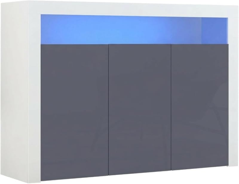 Panana High Gloss 3 Door Sideboard with LED Lights Grey 51.18 in Wide