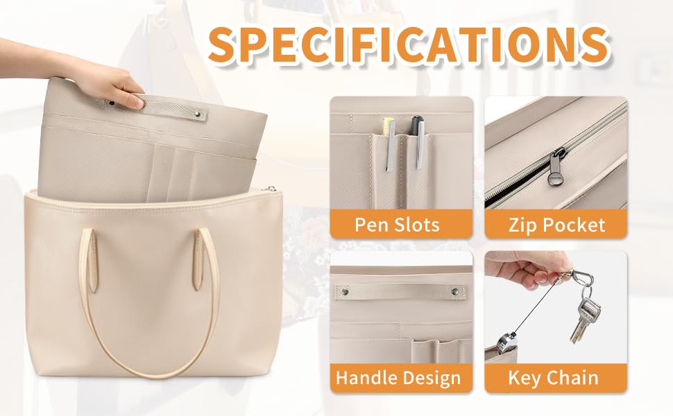 Wawasia Purse Organizer Insert for Handbags, Felt Bag Organizer for Tote & Purse, Tote Bag Organizer Insert with 15 Pockets (Beige, Large)